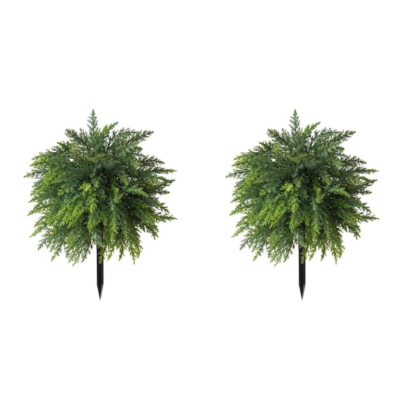 2pcs Outdoor Artificial Topiary Ball Trees - UV Resistant Cedar Bushes, Cypress with Ground Spike for Porch, Garden, Courtyard Decor, Low Maintenance Indoor Outdoor Greenery