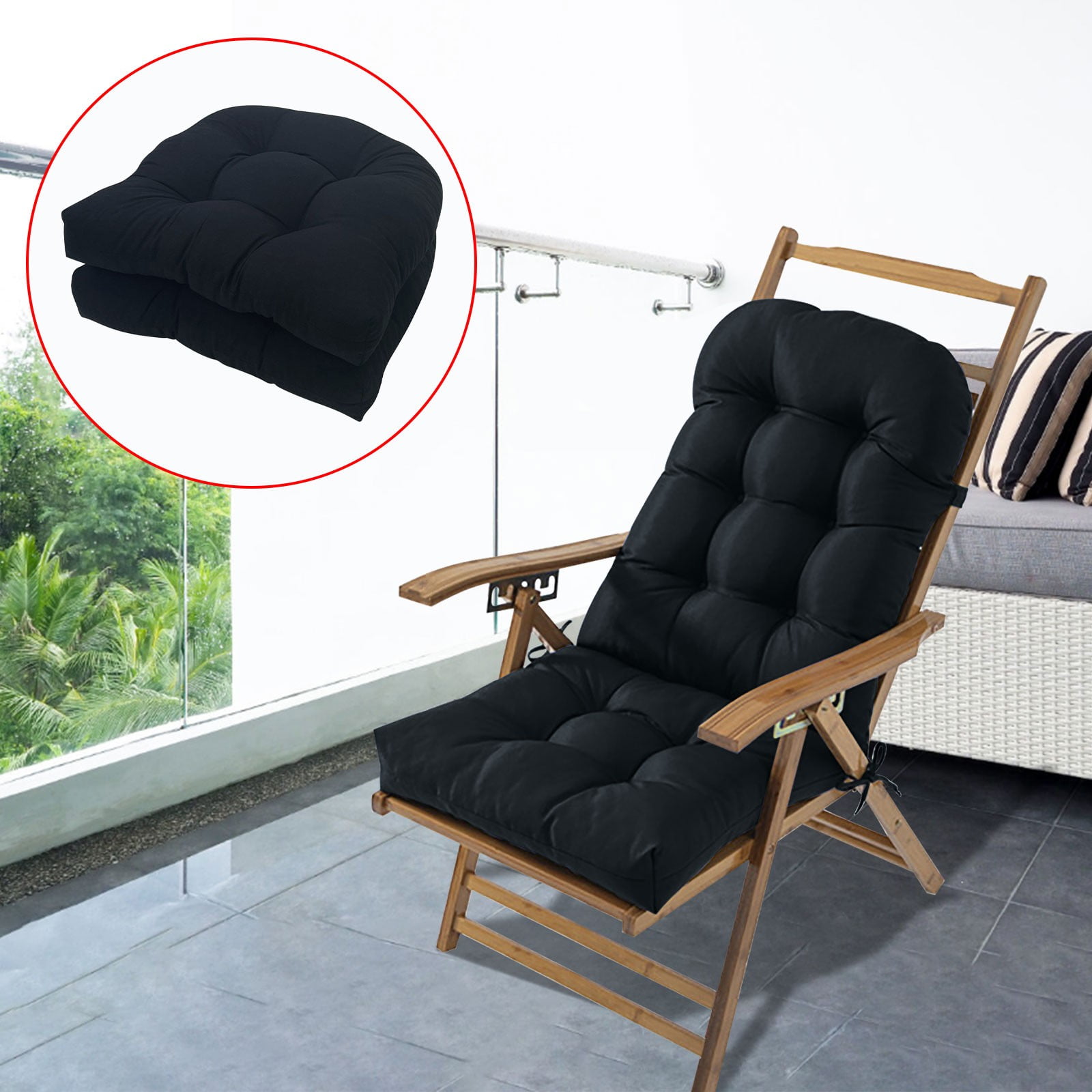 2pcs Outdoor Cushion,Rocking Chair Cushions,AZXY Waterproof Chaise Lounge Cushion,Fade-Resistant Lounge Chair Cushions for Indoor Outdoor Patio Tatami,Black