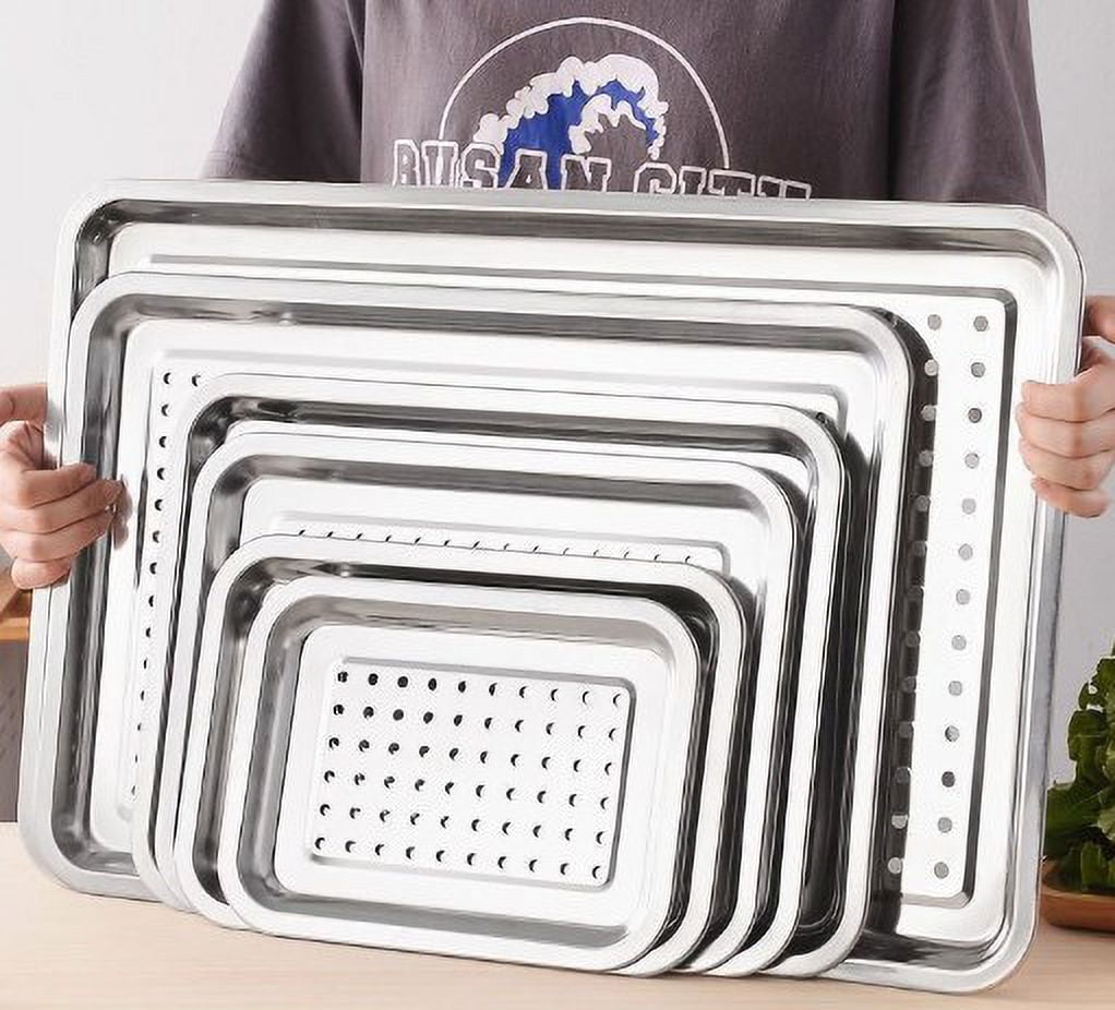 2pcs Outdoor Grill Pans Stainless Steel Grilling Pans with Holes