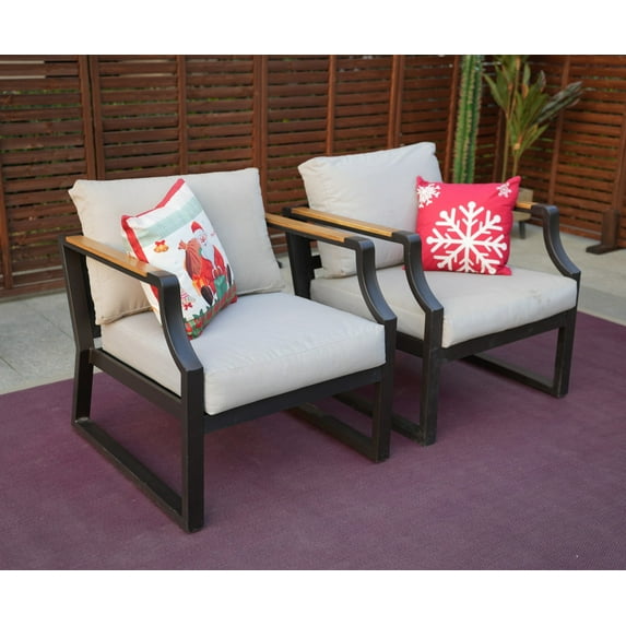 2pcs Outdoor Patio Conversation Single Sofa Furniture Armchair Set Aluminum Frame with Beige Cushions