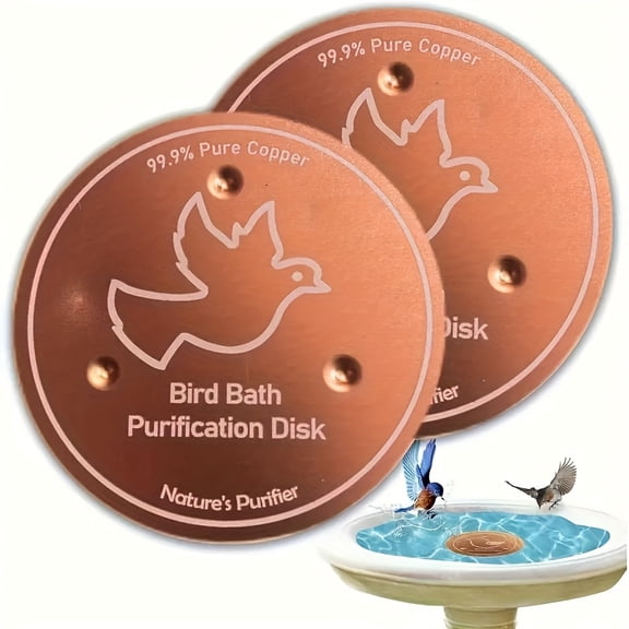 2pcs Outdoor Pure Copper Bird Bath Bowl - Natural Pondsafe Purification System with 3-Point Stable Base, Durable 0.6mm Copper Water Disinfection