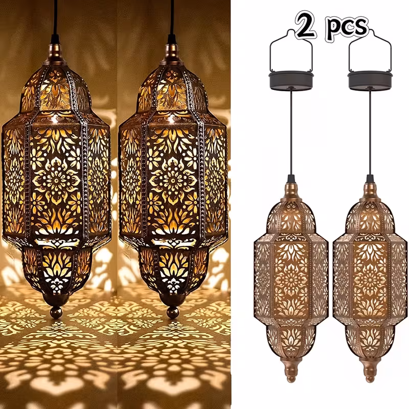 2pcs Outdoor Solar Lanterns in a Multicolored Moroccan Design, Featuring IP54 And a Cut-Out Pattern, Perfect for Decorating Gardens, Patios, Pathways, Or for Halloween