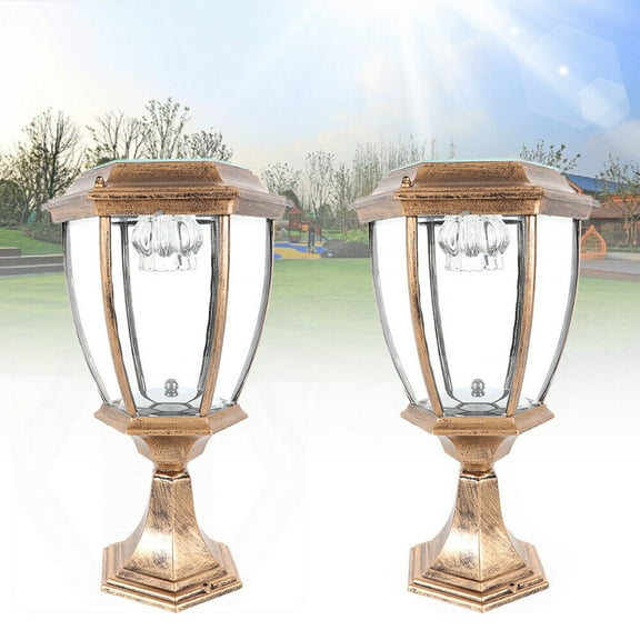 2pcs Outdoor Yard Light LED Solar Power Lantern Landscape Pillar Post Lamp for Lawn, Balcony, Courtyard