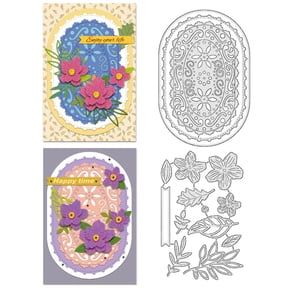 2pcs Oval Flower Background Embossing Cutting Dies Metal Flower Leaf Die Cuts Embossing Stencils Template for Paper Card Making Decoration