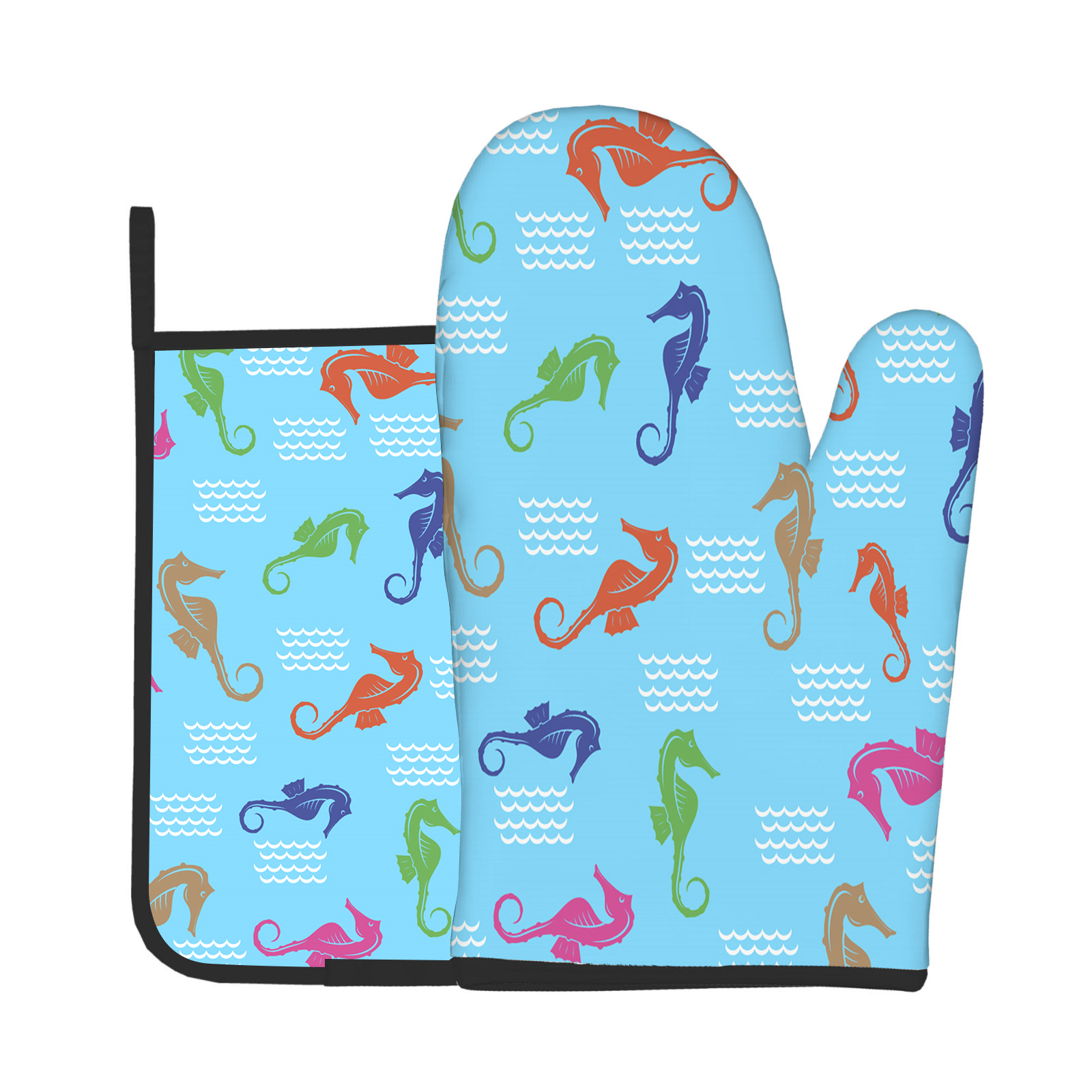 2pcs Oven Mitts Pot Holders Colored Seahorse Fish Kitchen Heat