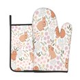 2pcs Oven Mitts Pot Holders Easter Bunny Floral Baby Rabbit Sitting In
