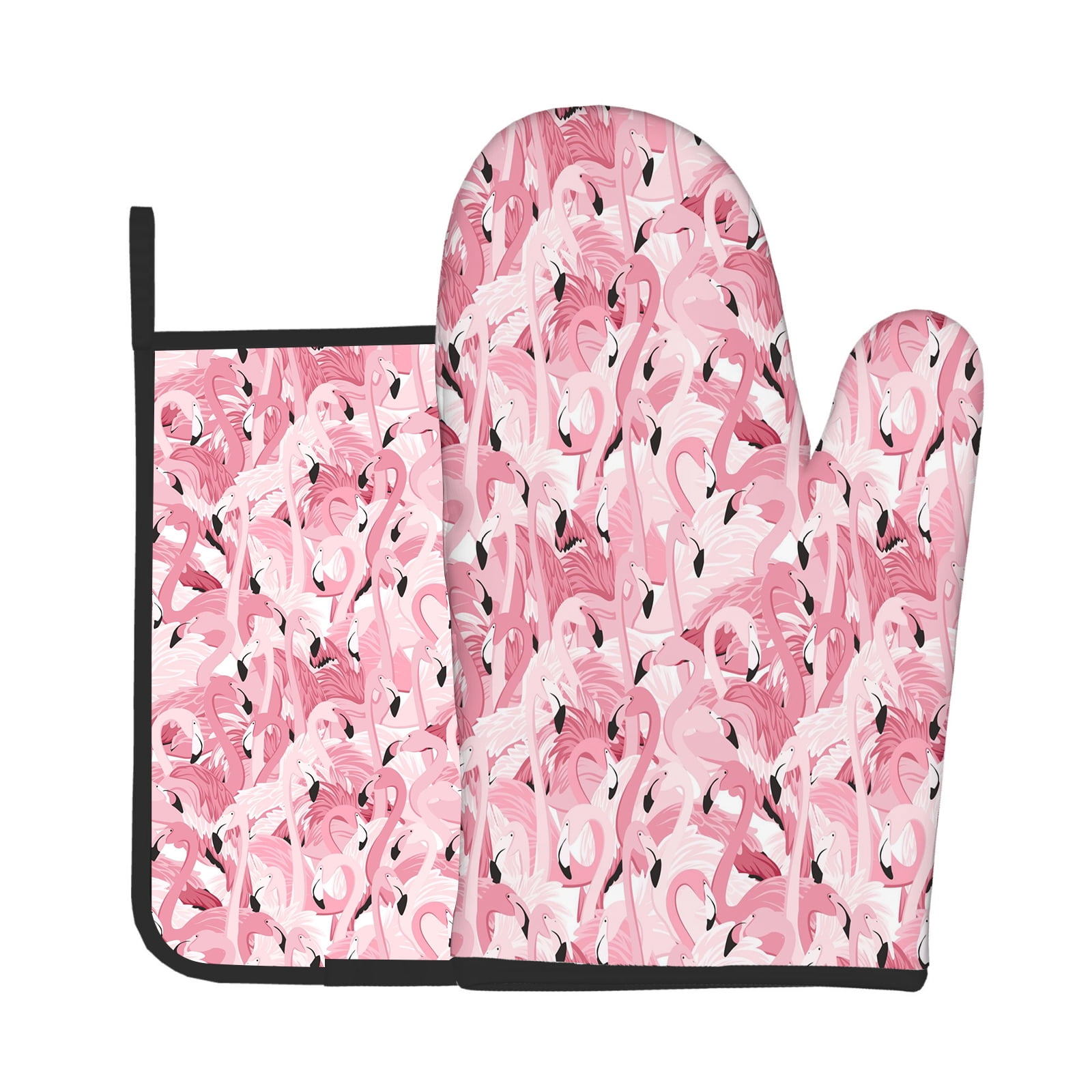 2pcs Oven Mitts Pot Holders Flamingos Overlap Kitchen Heat Resistant