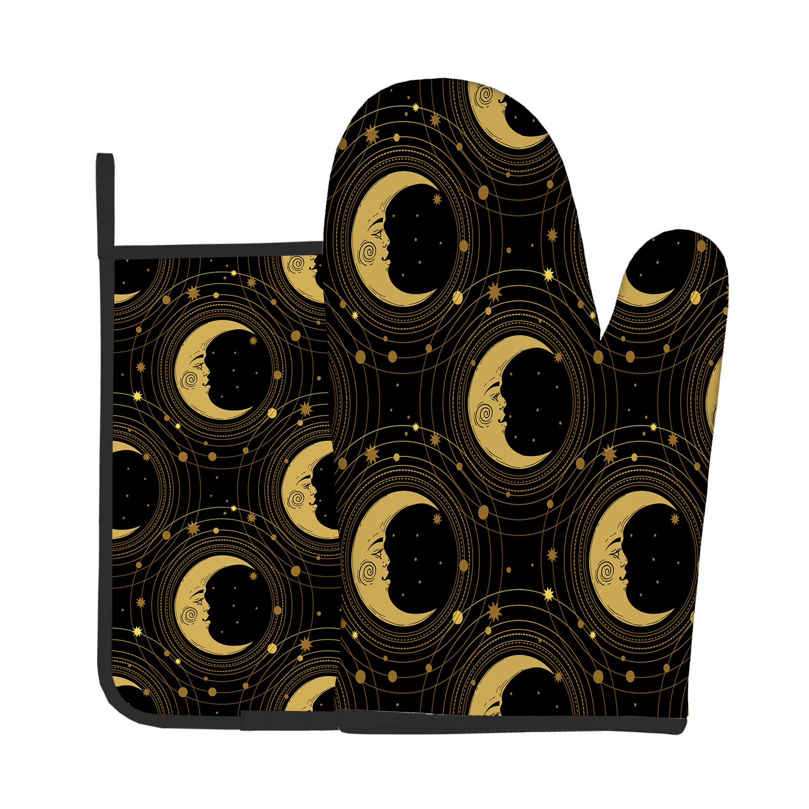 2pcs Oven Mitts Pot Holders Golden Moon Face Kitchen Heat Resistant Hot