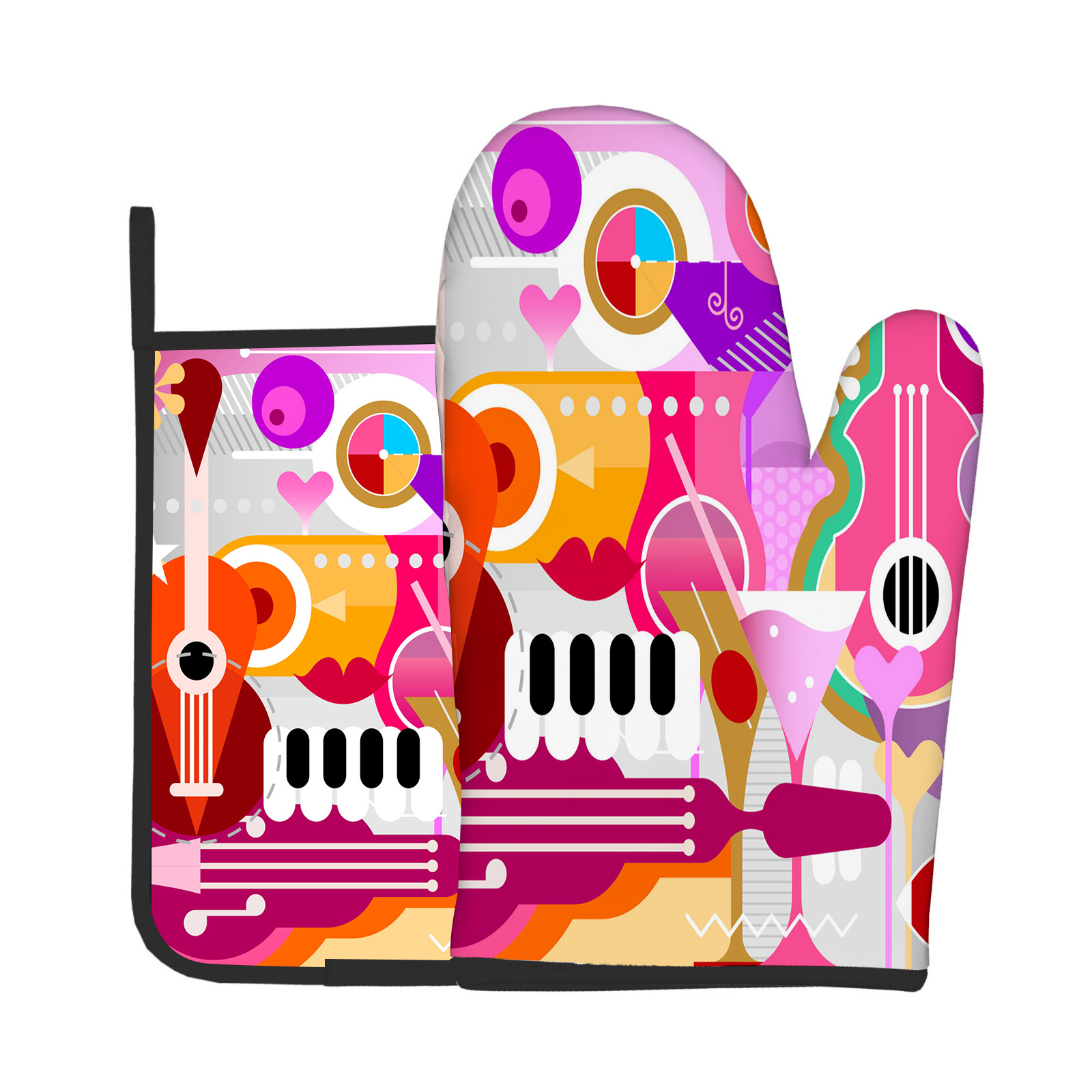 2pcs Oven Mitts Pot Holders Music Abstract Kitchen Heat Resistant Hot
