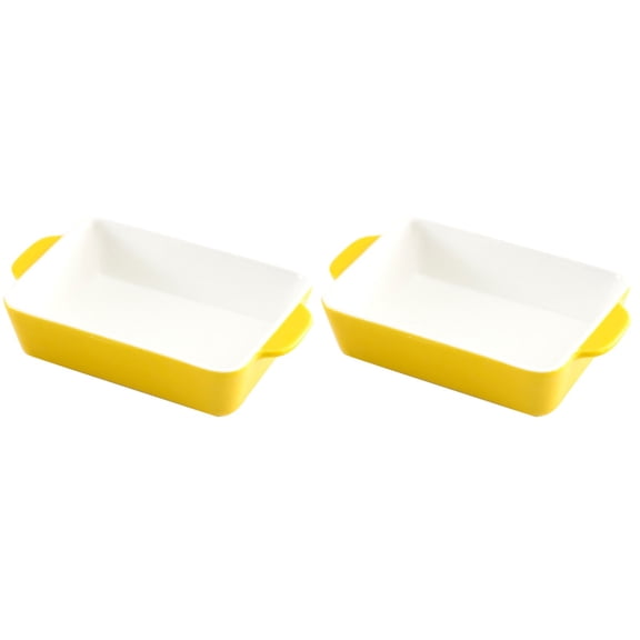 2pcs Oven Special Baking Tray Microwave Oven Special Baking Pan Ceramics Baking Tray Baking Utensils Yellow