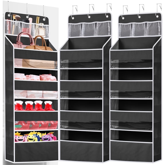 [Swing-Proof Storage Solution] 2pcs Over-the-Door Organizer - Large Capacity, Swing-Proof, Foldable, 5 Shelves & Clear Window Storage Solution
