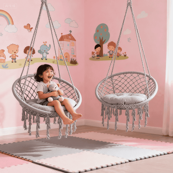 2pcs Oversized Hammock Chair Swing, Max 330 Lbs, Hanging Cotton Rope Hammock Swing Chair for Indoor and Outdoor Use, Light Grey