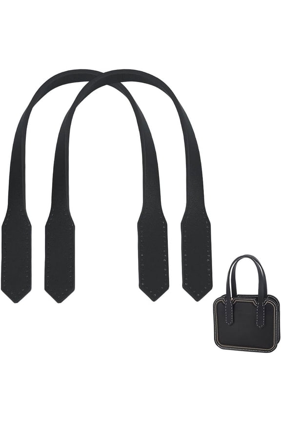 2pcs PU Leather Bag Handles 18.11 Inch Short Handbag Handle Straps Replacement Handmade Sewing Handle Strap with Holes DIY Sewing Tote Bag Handle Strap for Suitcase Luggage Clutch Bag Black