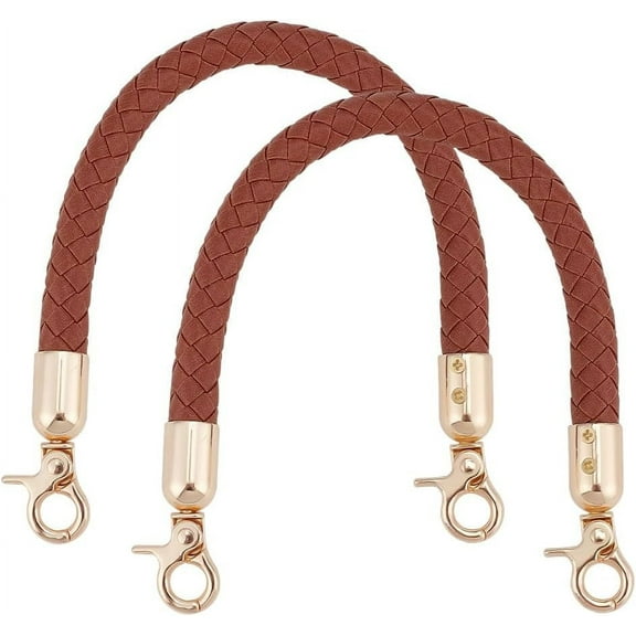 2pcs Braided Bag Straps 30.5cm/12" PU Leather Bag Straps Purse Handle Straps Short Bag Handle Replacement with Lobster Clasp for Handmade Bags Tote Handbag Purse Making Saddle Brown DIY