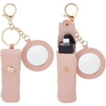 thumbnail image 1 of 2pcs PU Leather Lipstick Sleeves with Round Mirror Portable Lipstick Keychain Holder Snap-On Lip Balm Organizer Case Mini Travel Lipstick Cosmetics Holder for Women Ladies Pink, 1 of 9