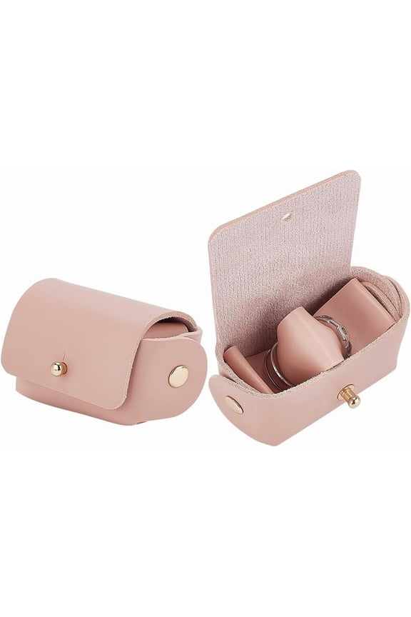 2pcs PU Leather Wedding Ring Pouch Jewelry Storage Case Rings Storage Small Bags Snap-on Ring Holder Pouch Wedding Party Favor Gift Bag Pink