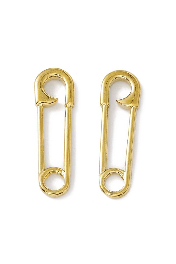 2pcs PVD Vacuum Plating 304 Stainless Steel Linking Rings Safety Pin Shape Golden 31x9x2.5mm