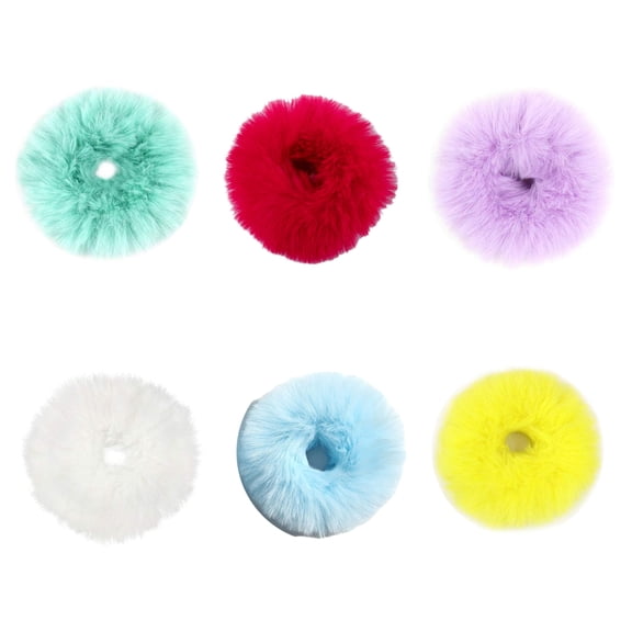 2pcs Pack Furry Faux Rabbit Fur Hair Scrunchies Artificial Fur Hair Bobbles Elastic Hair Band Rope Wristband Ponytail Accessories Hot Pink