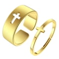 thumbnail image 1 of 2pcs Pair With Matching Rings Cross Promise Ring for Couples - Cross Jewelry Lovers Gift 316L Stainless Steel 2 colours Adjustable, 1 of 5