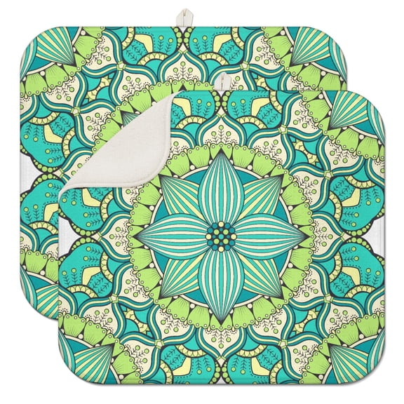 2pcs Paisley Floral Mandala Kitchen Mat, Ethnic Inspired Symmetrical Pattern, Super Absorbent Microfiber, Machine Washable