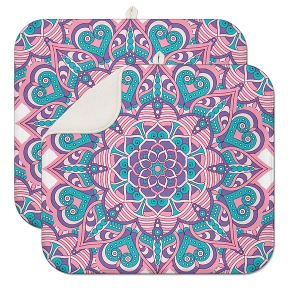 2pcs Paisley Tribal Mandala Drying Pad, Ethnic Art Pattern, Multipurpose for Counter & Sink, Space-Saving