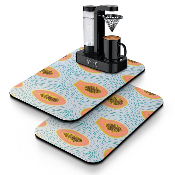 2pcs Papaya Tropical Fruit Print Coffee Maker Mat Set - 4-Layer Absorbent Non-Slip Mat for Coffee Station, Kitchen Counter, Bar Decor (12x19in)