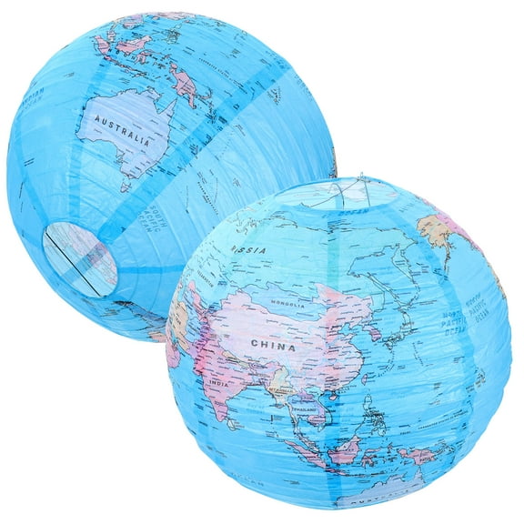 HOMEMAXS SkyBlue World Map Lantern Paper Lantern for Decoration Lightweight Handheld and Foldable Design 2pcs