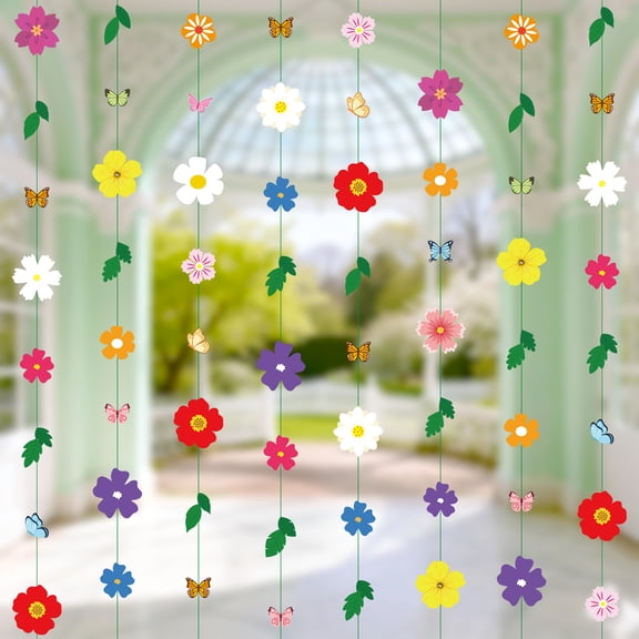 2 Pcs x 13ft Spring Flower Garland Wildflower Party Decor, Wildflower Garland with Butterfly Party Streamers Hanging Decor for Garden Birthday Tea Spring Party Decorations Wedding Suppies