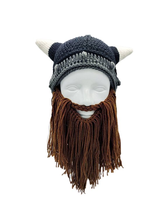 2pcs Parent-Child Knitted Warm Beard and Mustache Cool Beard Horn Hat Winter Warm Cap Funny Beard Beard Hat Horns Bearded Caps Parent-Child Knit Removable Thermal for Winter