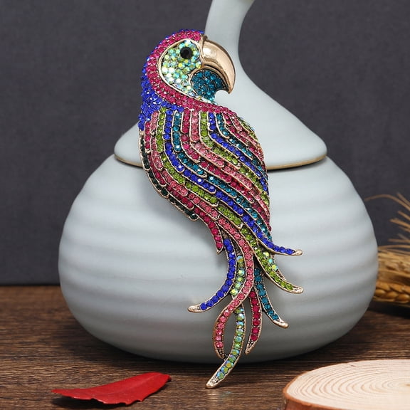 2pcs Parrot Alloy Rhinestone Brooches Colorful 115x38mm