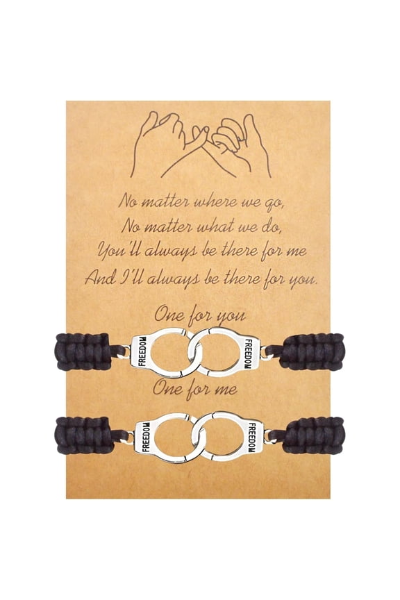 2pcs Partners in Crime Bracelets Handcuff Distance Matching Adjustable Cord Braided Friendship Bracelet with a Card for Women Men Best Friend BFF Birthday Thanksgiving Gifts