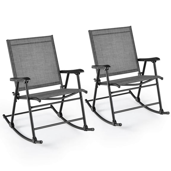 2pcs Patio Comfortable Folding Rocking Chair Heavy-Duty Metal Frame Rockers Outdoor
