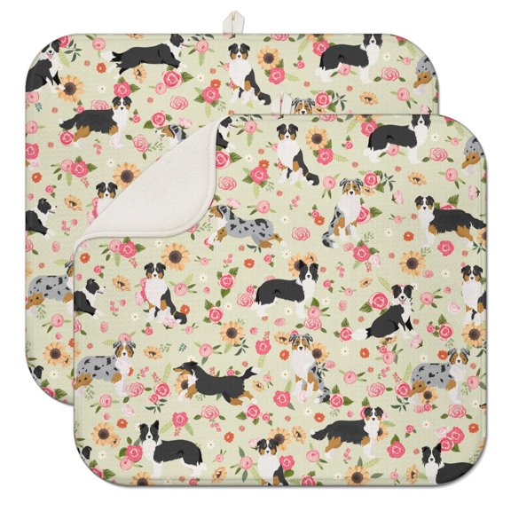 2pcs Patterned Dog Dish Drying Mat Foldable Microfiber Counter Protector