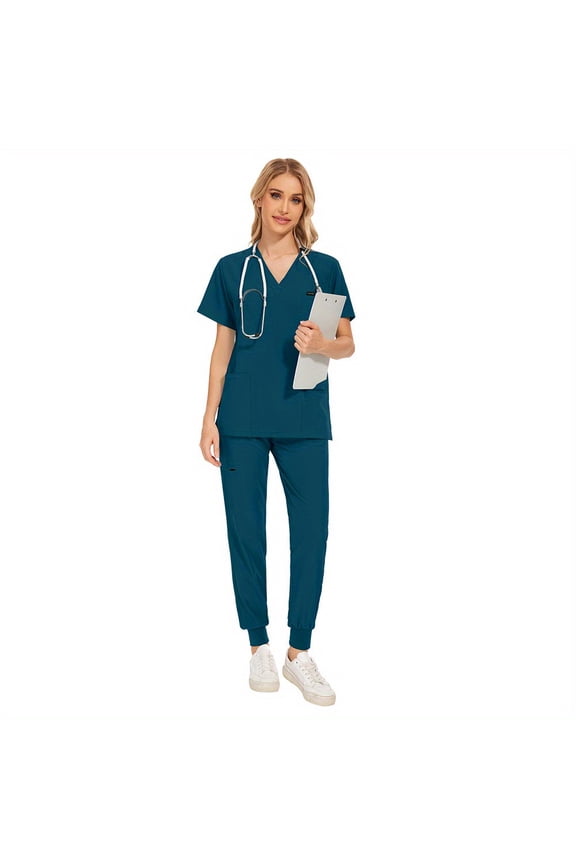 2pcs Paw & People Care: Short Jogging Scrub Suits for Pet & Medical Nurses!
