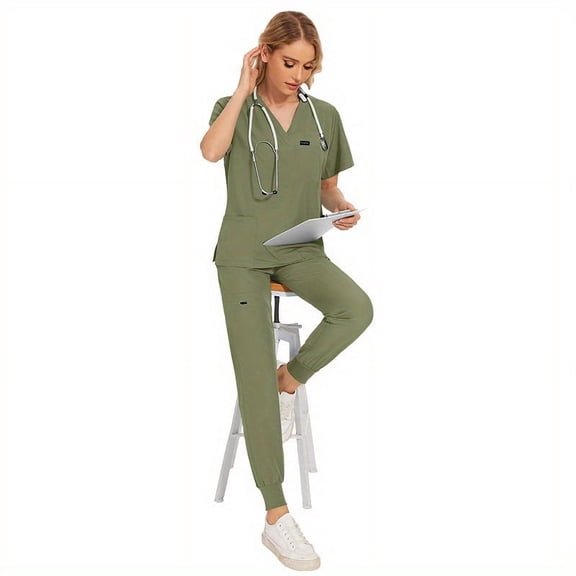 2pcs Paw & People Care: Short Jogging Scrub Suits for Pet & Medical Nurses!