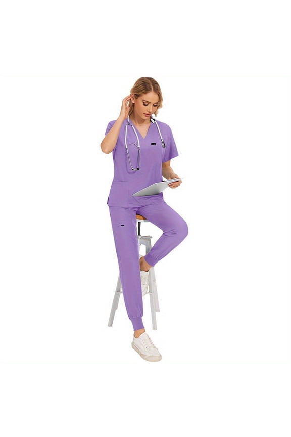 2pcs Paw & People Care: Short Jogging Scrub Suits for Pet & Medical Nurses!