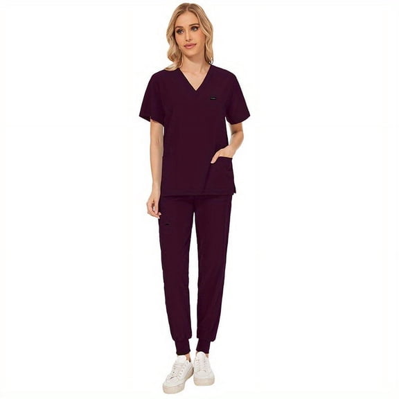 2pcs Paw & People Care: Short Jogging Scrub Suits for Pet & Medical Nurses!