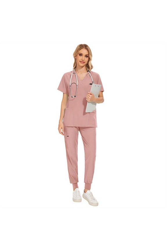 2pcs Paw & People Care: Short Jogging Scrub Suits for Pet & Medical Nurses!