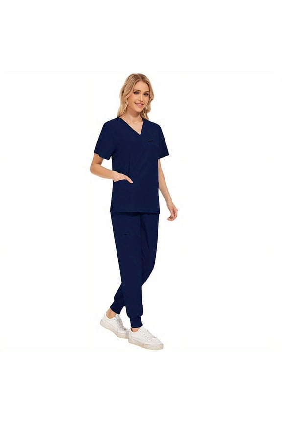 2pcs Paw & People Care: Short Jogging Scrub Suits for Pet & Medical Nurses!