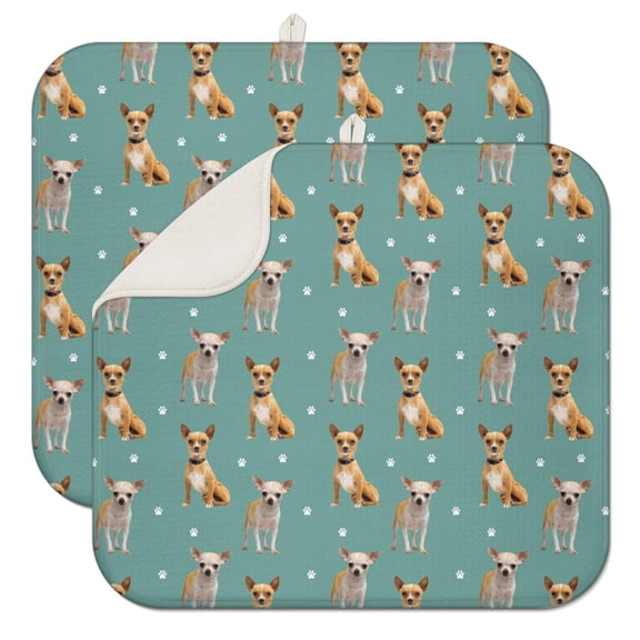 2pcs Paw Print Dish Drying Mat Quick Dry Foldable Microfiber Sink Pad for Dog Lovers and Pet Owners