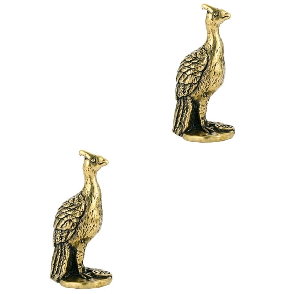 2pcs Peacock-Shape Statue Brass Craft Ornament Vintage Animal Figurine Adornment