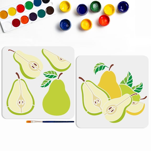 2pcs Pear Fruit Stencil 11.811.8inch Large Fruit Theme Stencil with Paint Brush Reusable Autumn Plants Fruit Template