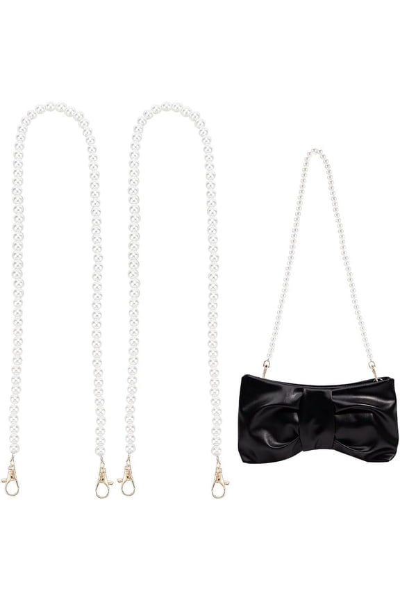2pcs Pearl Chain Strap 31.7" Imitation Pearl Beaded Bag Straps 9.5mm Purse Chain Replacement Crossbody Bag Chain Strap with Golden Swivel Clasps