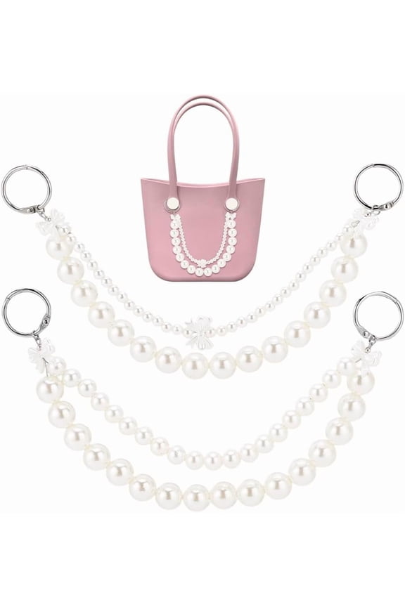 2pcs Pearl Charms 9.8 inch White Pearl Chains Purse Strap Purse Chain Short Bag Handle Imitation Pearl Handbag Chain Boho Purse Charms