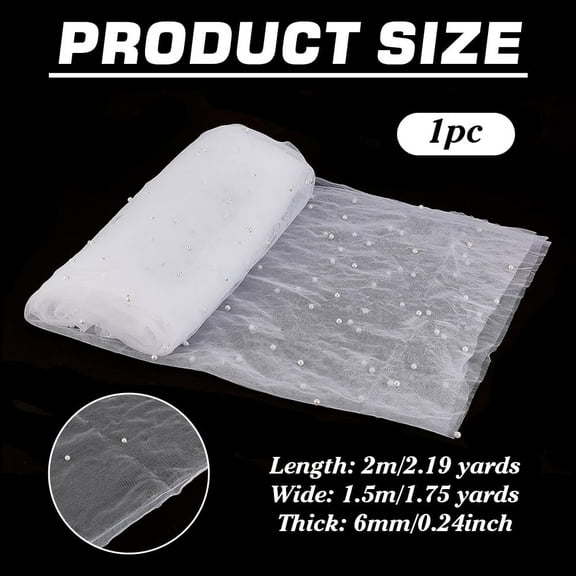 2pcs Pearl Tulle Fabric 6378.7 inches White Pearl Table Runner Wedding Veil Tulle Table Cloth Sheer Mesh Fabric for Engagement Birthday Party Wedding Veil Gown Table Decorations