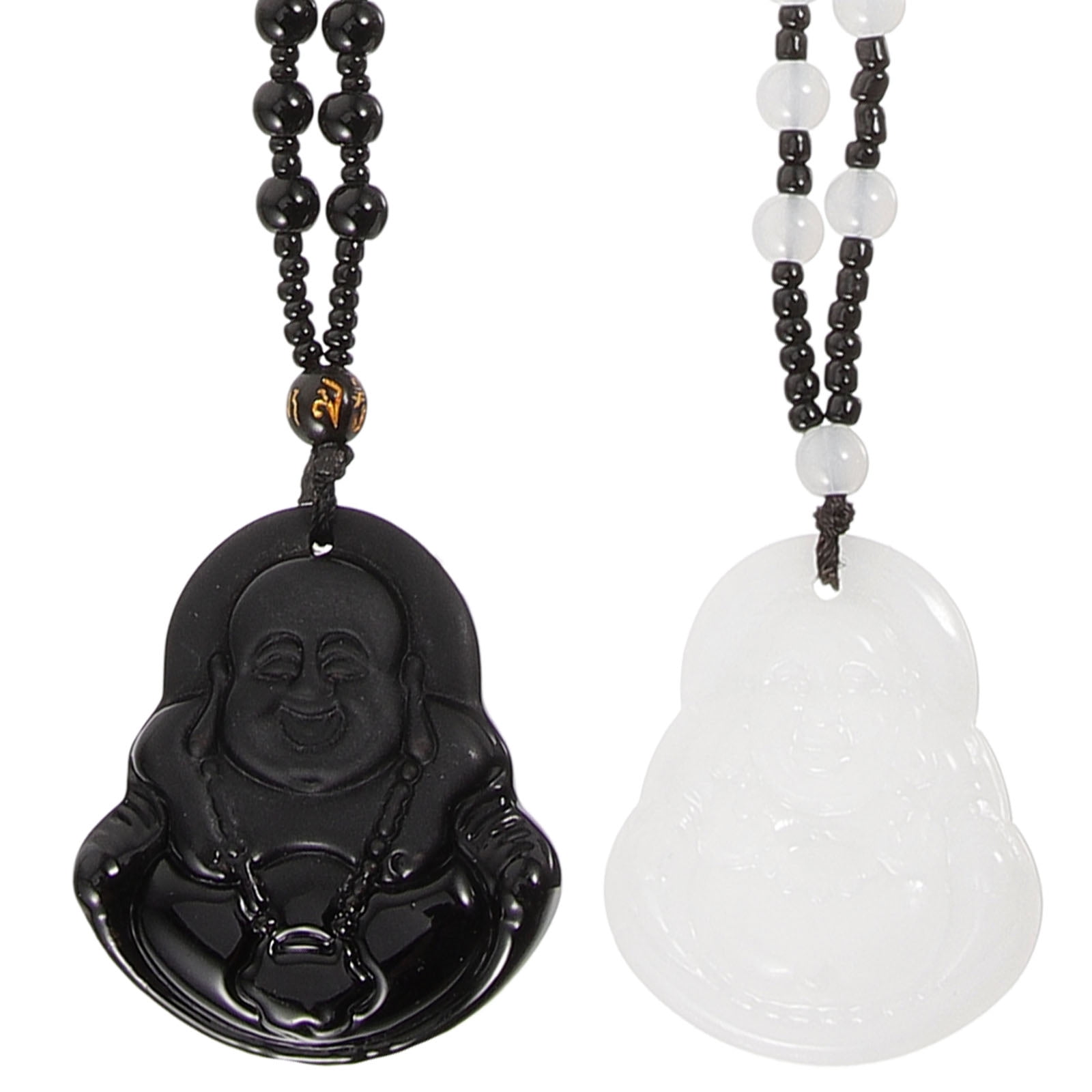 Generic Natural black Obsidian sakyamuni buddha Necklace Amulet pendant  bead adjustable chain for women men, 8976 | Amazon.com