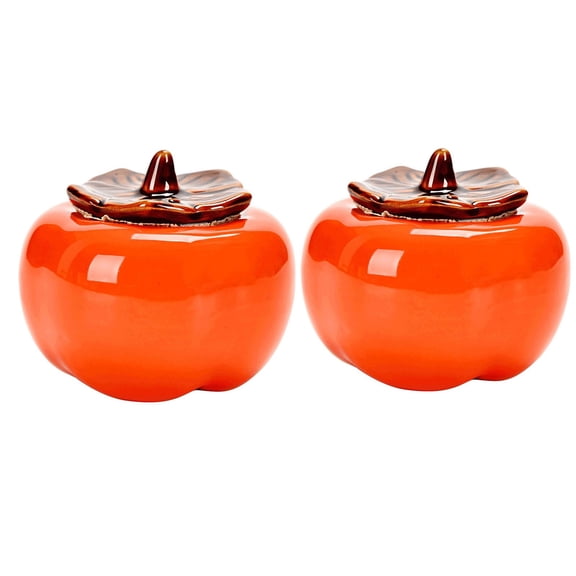 2pcs Persimmon Ceramic Storage Jar Cute Persimmon Tea Airtight Candy Container Jar