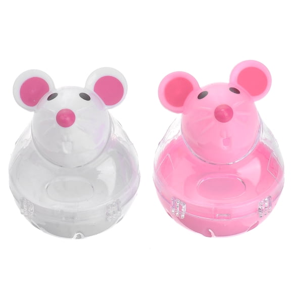 2pcs Pet Feeder Food Automatic Leakage Snack Dispenser Artificial False Mice Mouse Shape Pattern Tumbler Rolling Toy For Cat (Wh