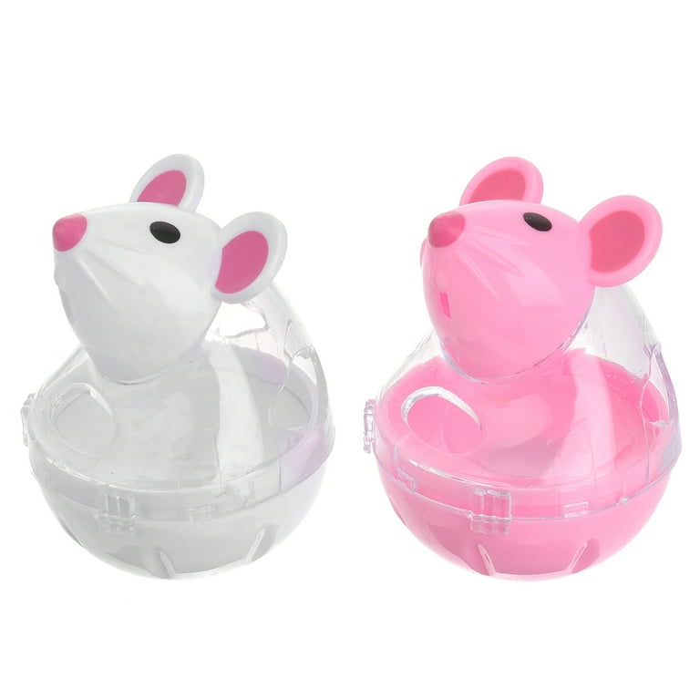 2pcs Pet Feeder Food Automatic Leakage Snack Dispenser Artificial False Mice Mouse Shape Pattern Tumbler Rolling Toy For Cat White and Red