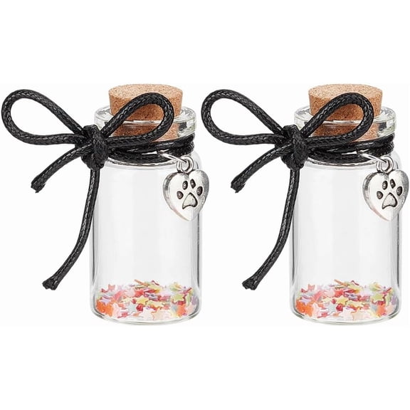 2pcs Pet Hair Glass Memorial Bottle Glass Tube Wishing Bottle with Heart Pendants and Cork Stopper Dog Cat Keepsake Memorial Urn Pet Remembrance Gift Sympathy Glass Vial for Pet Ashes Hair Clear